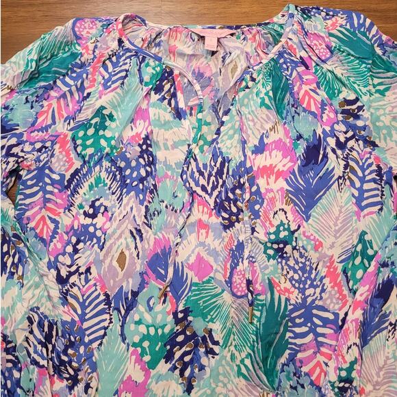 Lilly Pulitzer Willa Top Gold Metallic Quill Out Blouse Small - Picture 5 of 12